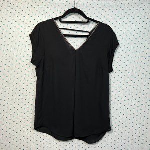 DR2 Nordstrom Black Beaded V-Neck Blouse